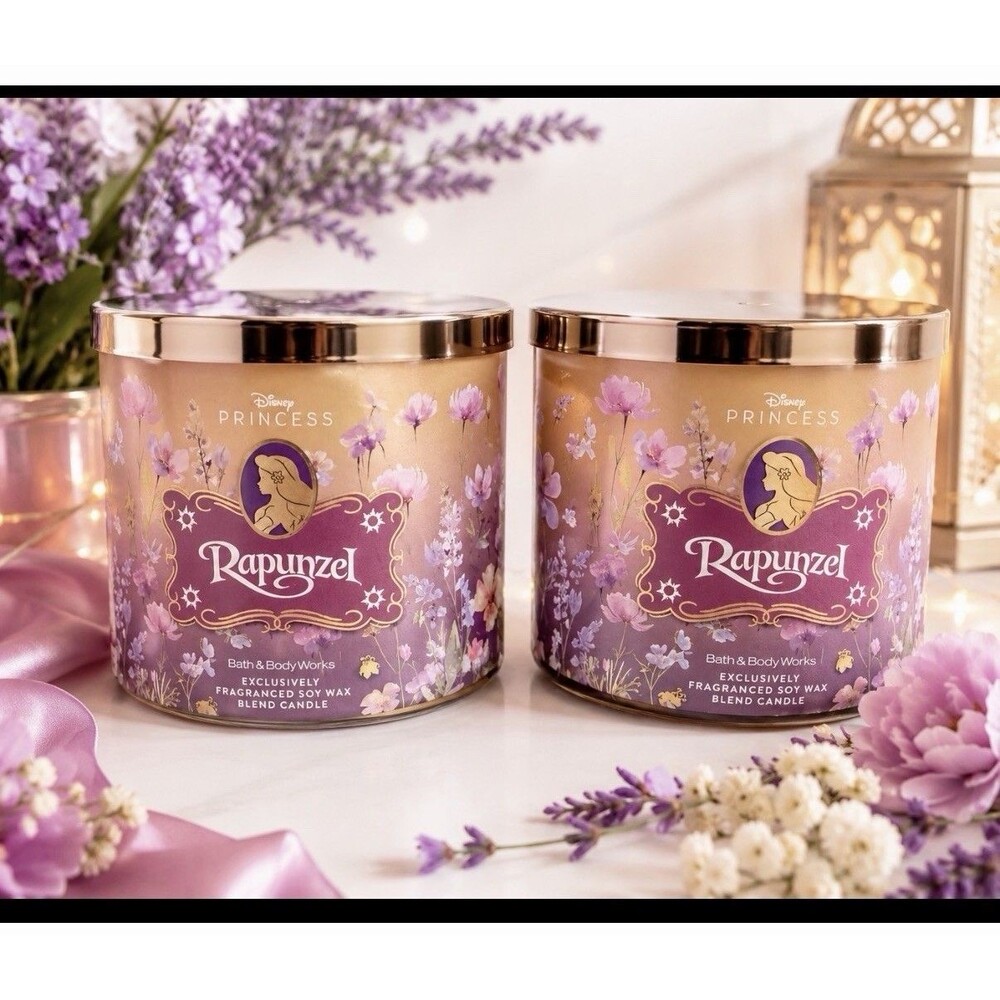 NEW Bath & Body Works Disney Princess Rapunzel 3-Wick Candle Lot of 2 Gift Set H
